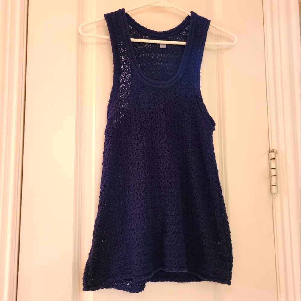 Aerie Sleeveless Open Knit Sweater Tank Top Navy Blue Size Small